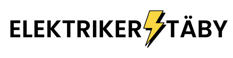 En gul blixt på höger sida av en svart bakgrund, Med texten "Elektriker Täby".